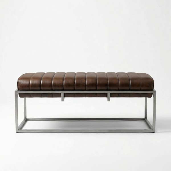 Vintage halbank van echt leer en metaal - Norton