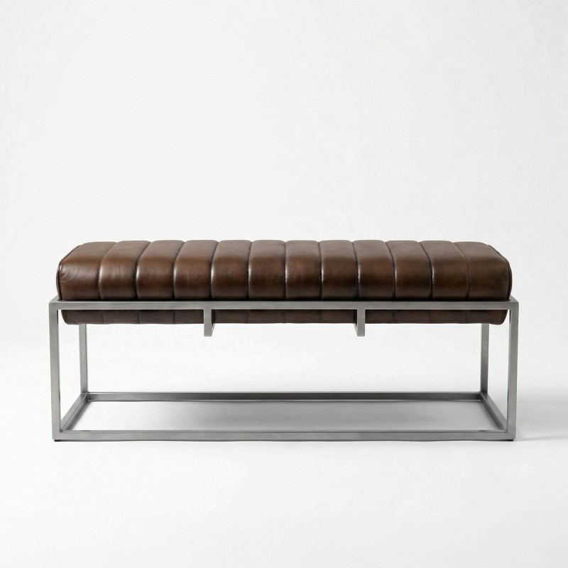 Vintage halbank van echt leer en metaal - Norton