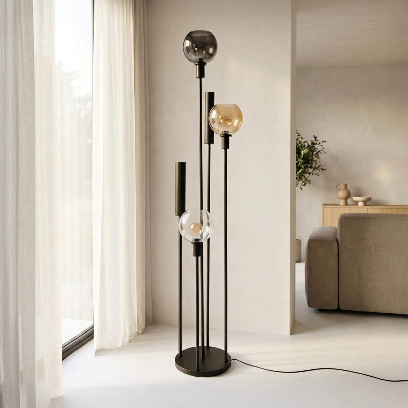 Vloerlamp voor de woonkamer met glazen kap en zwart metaal - Sfera