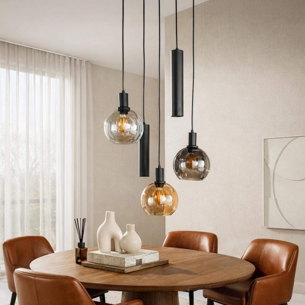 Hanglamp met glazen kap en zwart metaal - Sfera