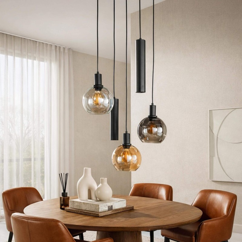 Hanglamp met glazen kap en zwart metaal - Sfera