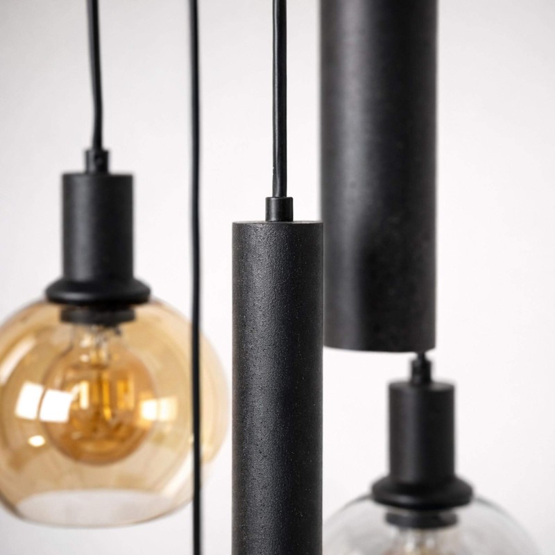 Hanglamp met glazen kap en zwart metaal - Sfera