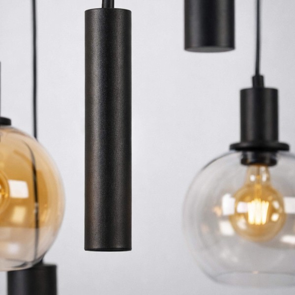Hanglamp met glazen kap en zwart metaal - Sfera