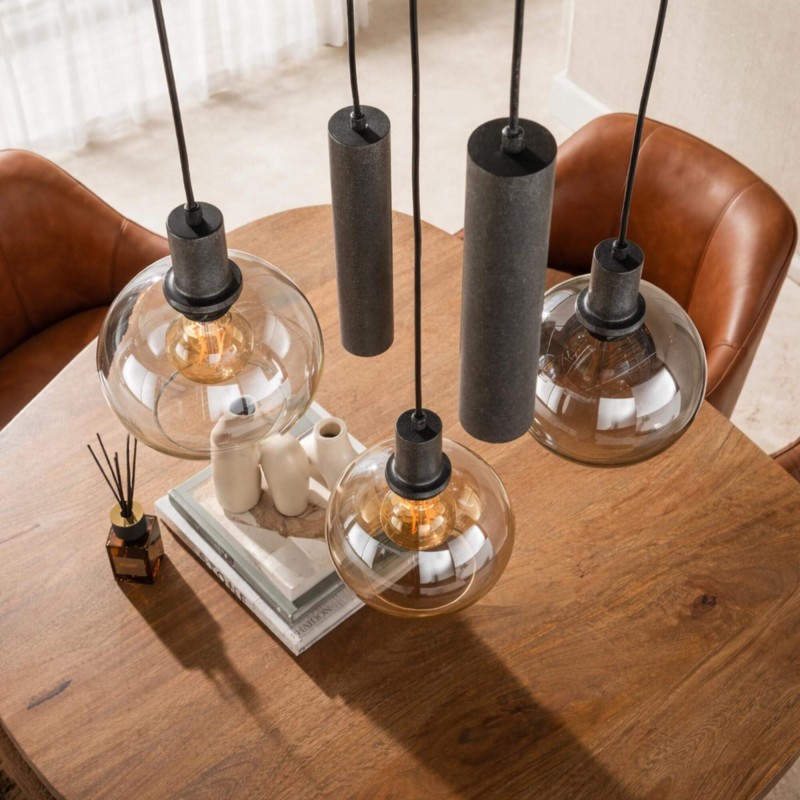 Hanglamp met glazen kap en zwart metaal - Sfera