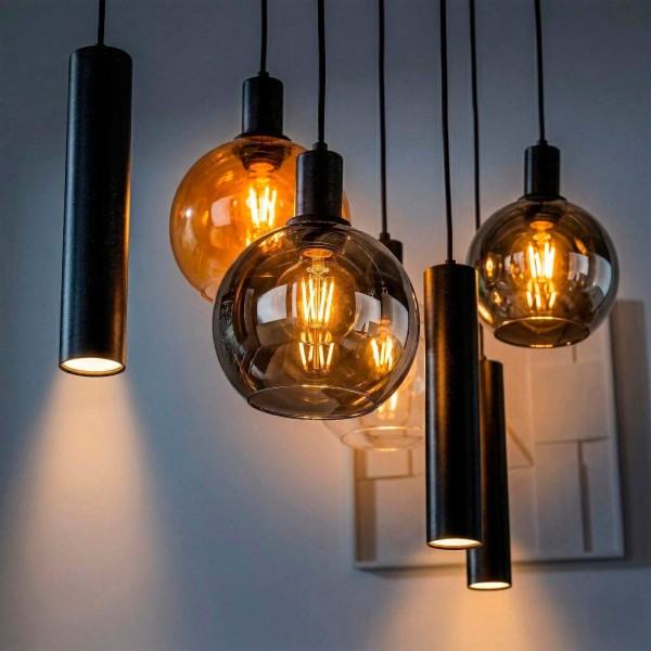 Hanglamp met glazen kap en zwart metaal - Sfera