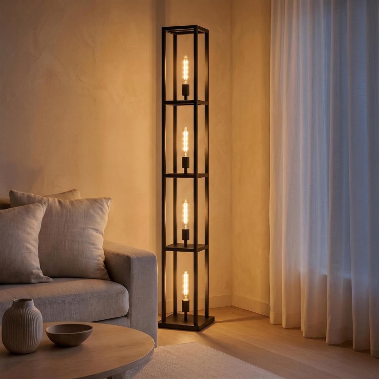 Metalen vloerlamp voor de woonkamer met LED-verlichting in industriële stijl – Strukt