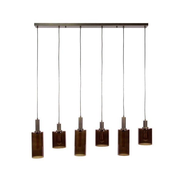 Hanglamp in bruin metaal en rookglas - Zenton