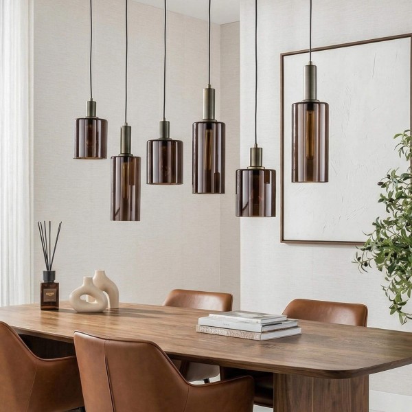 Hanglamp in bruin metaal en rookglas - Zenton