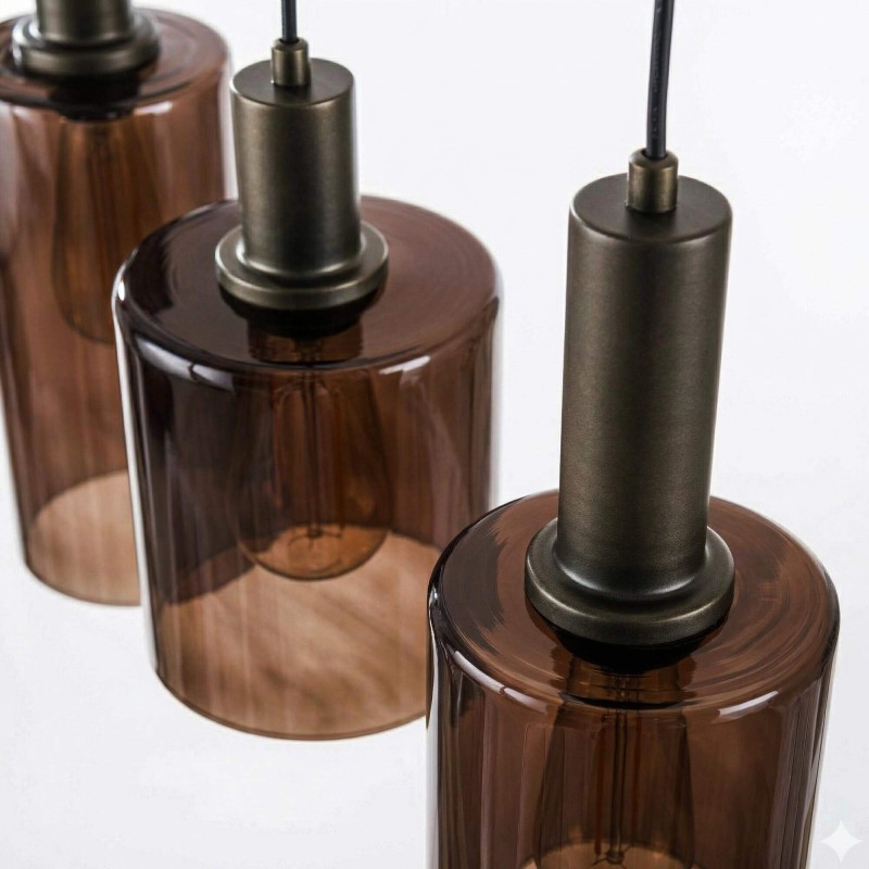 Hanglamp in bruin metaal en rookglas - Zenton