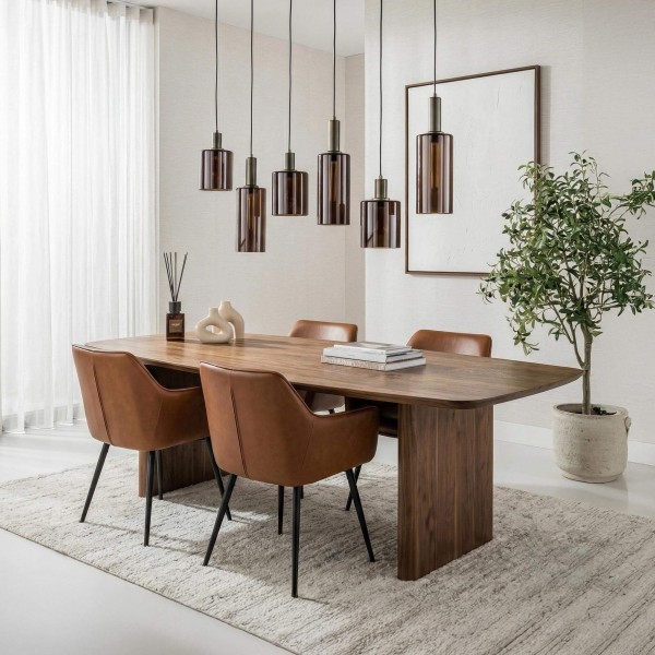 Hanglamp in bruin metaal en rookglas - Zenton