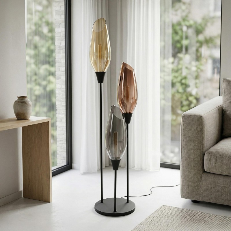 Design vloerlamp in zwart metaal met amberglazen kap XL - Barton