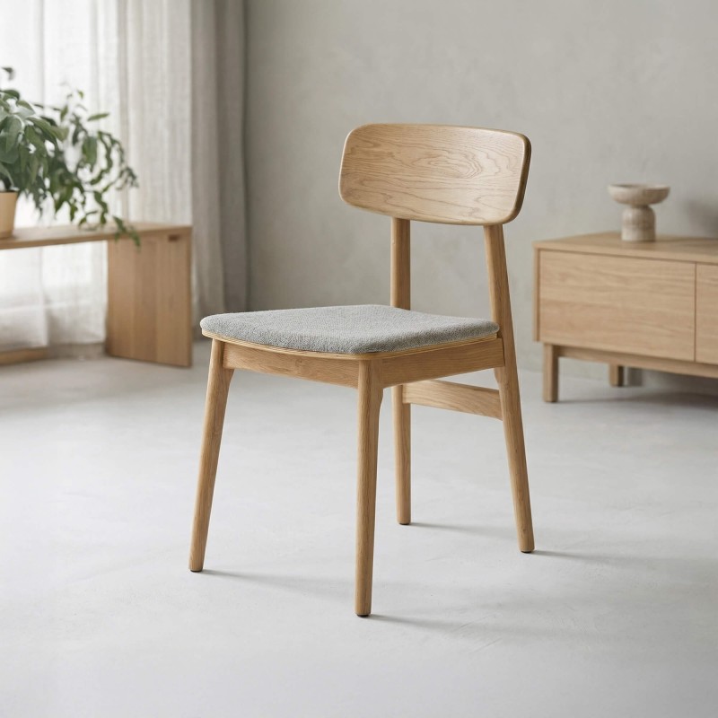 Eetkamerstoel in natuurlijk eiken en grijze stof - Lima