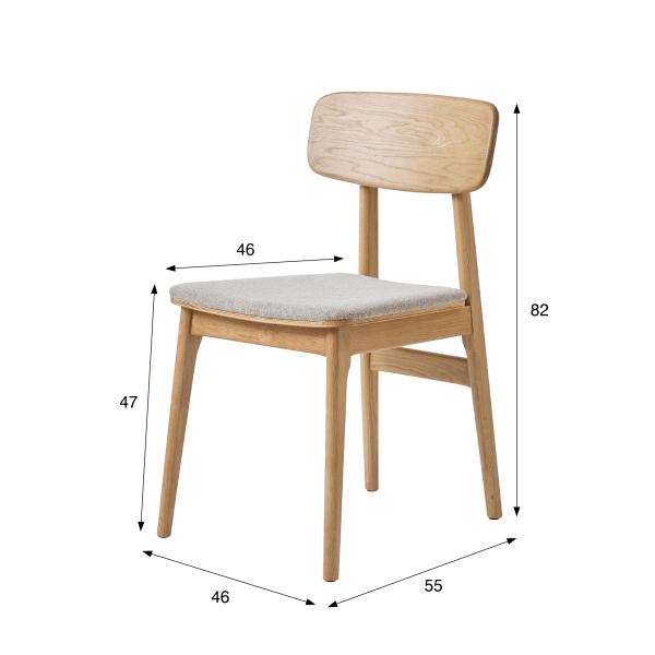 Eetkamerstoel in natuurlijk eiken en grijze stof - Lima