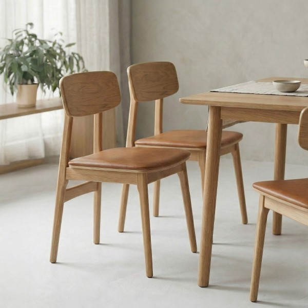 Eetkamerstoel in natuurlijk eiken en vegan leer - Lima