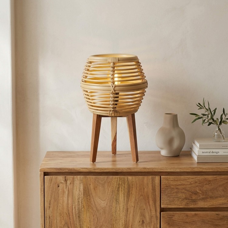 Tafellamp van rotan en teakhout - Yumi