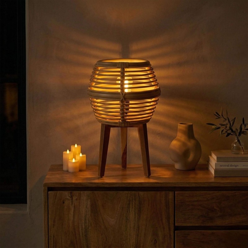 Tafellamp van rotan en teakhout - Yumi
