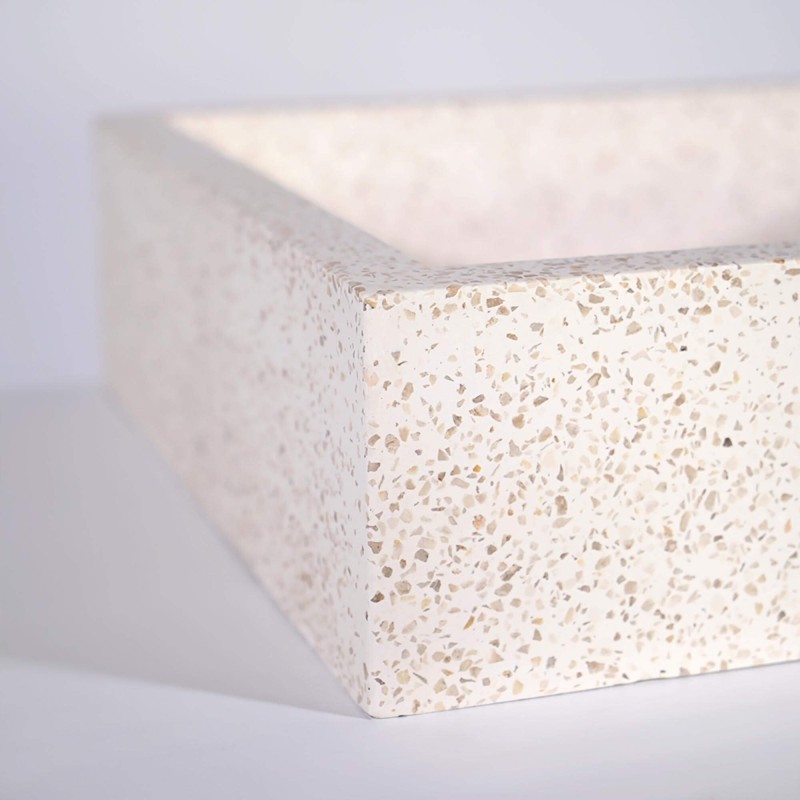 Witte terrazzo rechthoekige waskom 45 cm x 40 cm - Mayuri