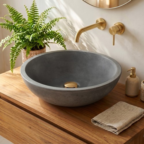 Ronde grijze terrazzo waskom, diameter 40 cm - Megha