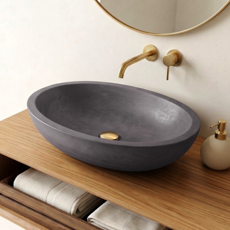 Ovaal betonnen waskom - Diep antraciet - Raw Blend