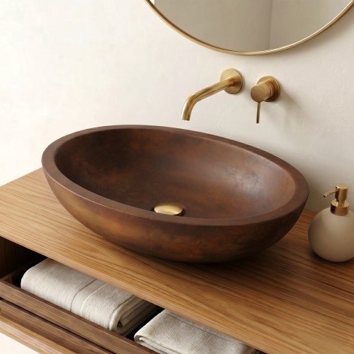 Ovale betonnen waskom - Vintage bruin - Raw Blend