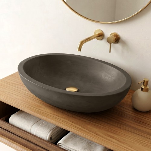 Ovaal betonnen waskom - Natuurlijke kleur - Raw Blend