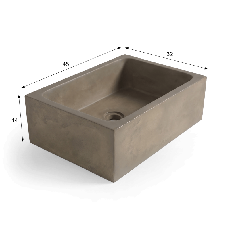Rechthoekige betonnen waskom - Natuurlijke kleur - Slate Wave