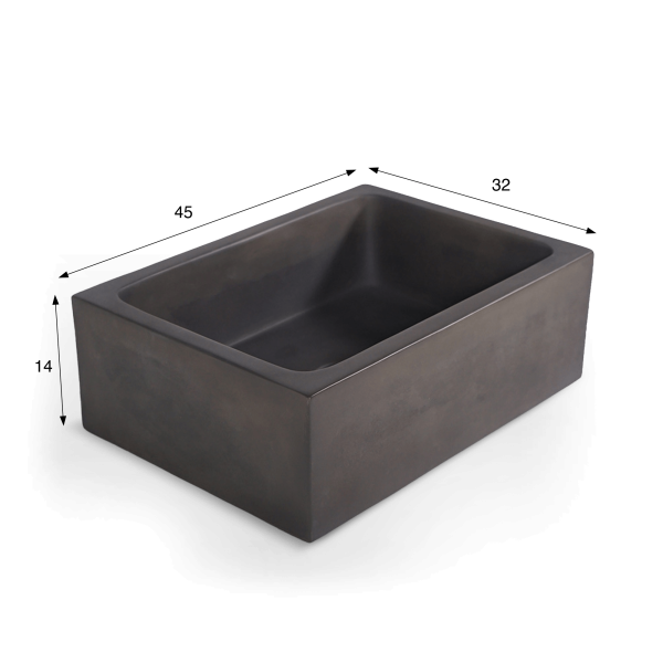 Rechthoekig betonnen waskom - Diep antraciet - Slate Wave