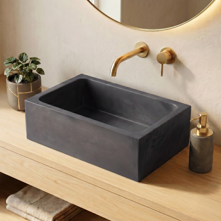 Rechthoekig betonnen waskom - Diep antraciet - Slate Wave