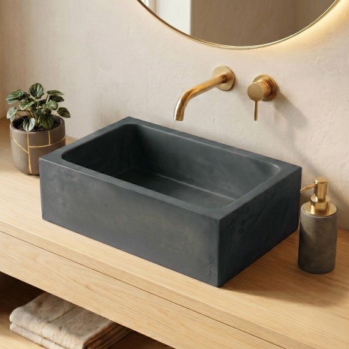 Rechthoekig betonnen waskom - Kopergroen - Slate Wave