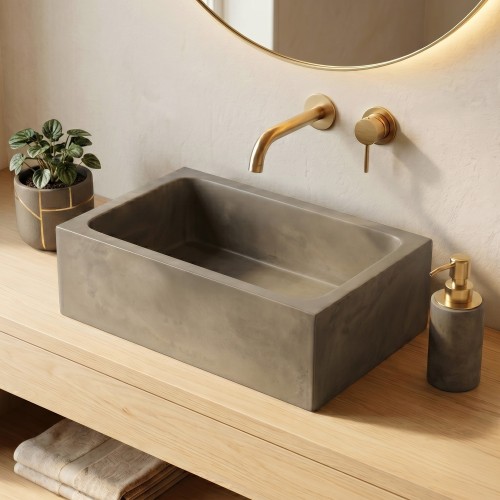 Rechthoekige betonnen waskom - Natuurlijke kleur - Slate Wave