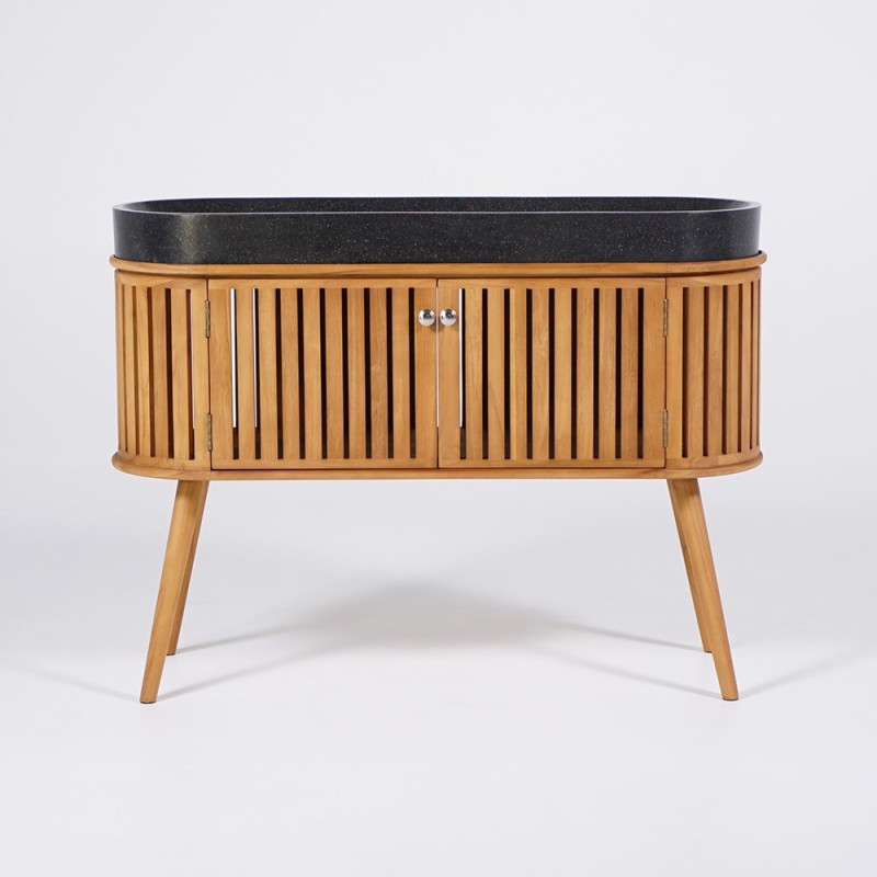 120 cm massief teak badkamermeubel met zwarte terrazzo waskom - Keya