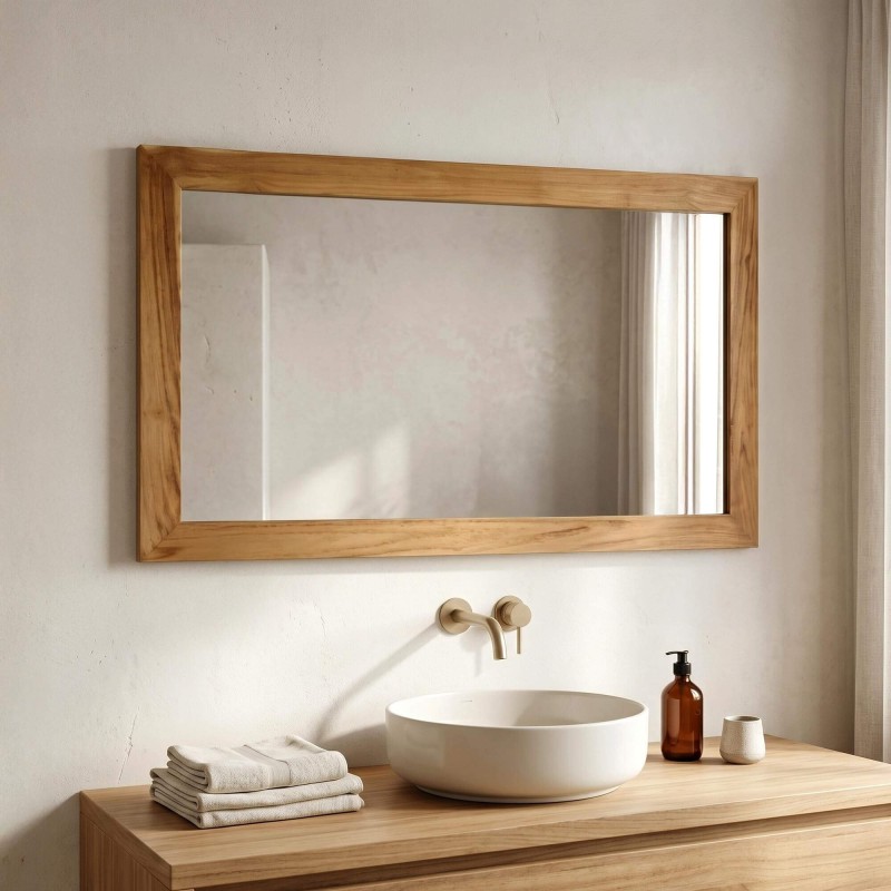 Rechthoekige Spiegel 120 cm van massief teakhout frame