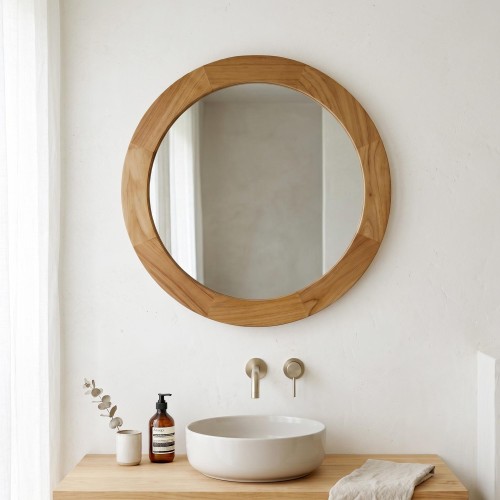 Ronde spiegel van 60 cm met houten frame