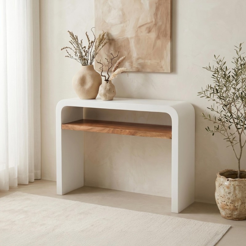 Halconsole in betonlook en massief acaciahout - Mineralis