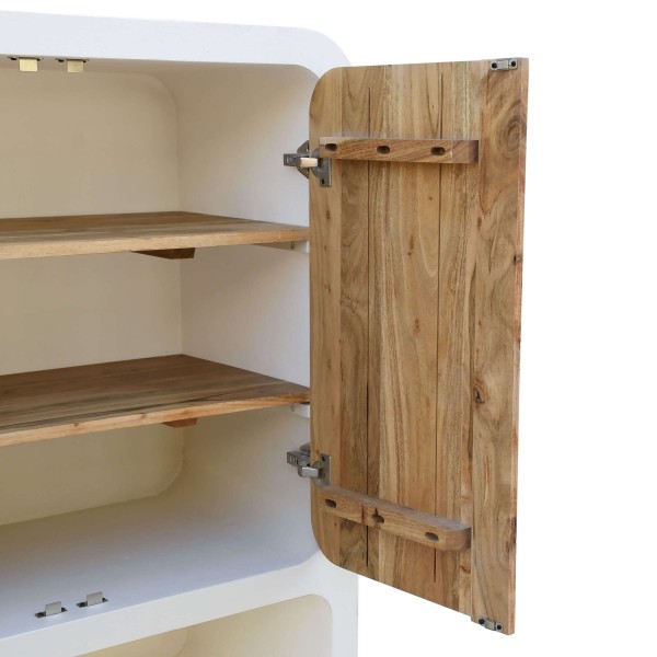 Hoge buffetkast voor de eetkamer in betonlook en massief acaciahout - Mineralis
