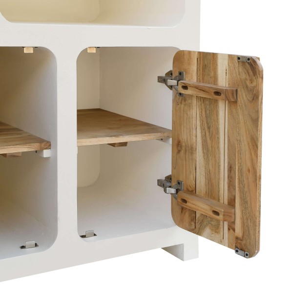 Hoge buffetkast voor de eetkamer in betonlook en massief acaciahout - Mineralis