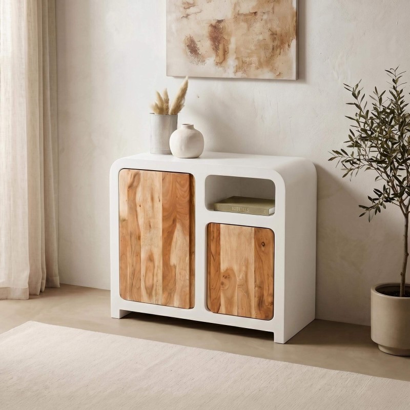 Dressoir voor de eetkamer in betonlook en massief acaciahout 90 cm - Mineralis