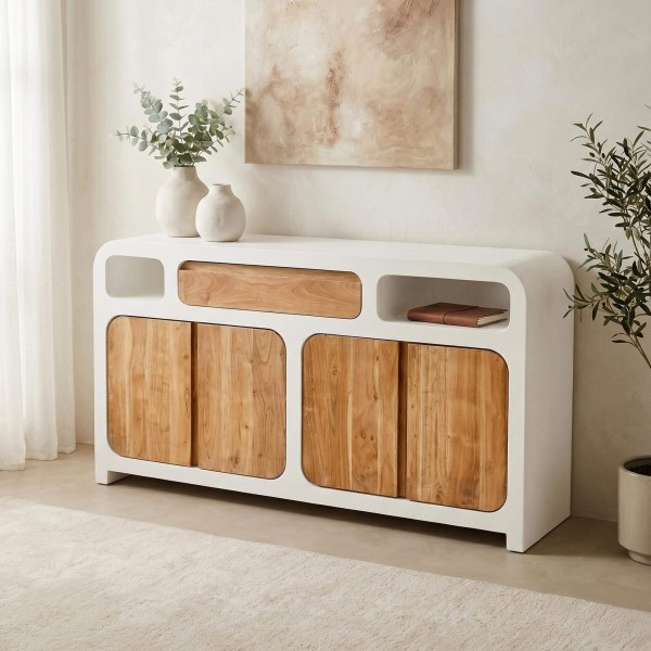 Dressoir voor de eetkamer in betonlook en massief acaciahout - Mineralis