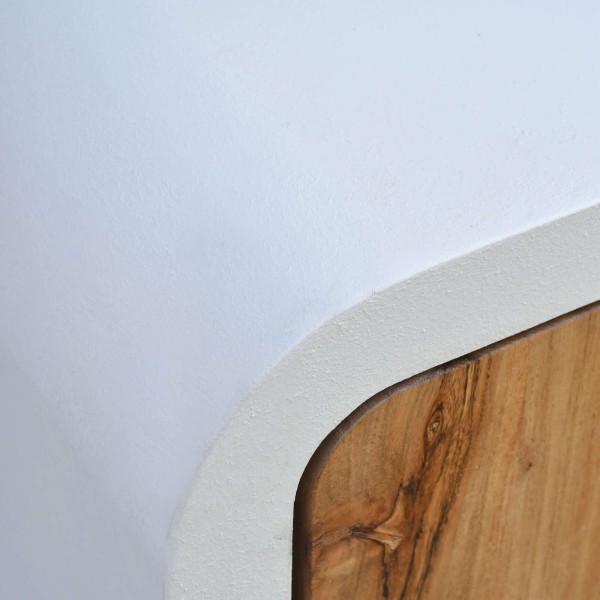 Lange dressoir voor de eetkamer in betonlook en massief acaciahout - Mineralis