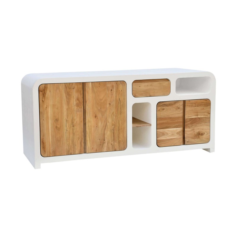 Lange dressoir voor de eetkamer in betonlook en massief acaciahout - Mineralis