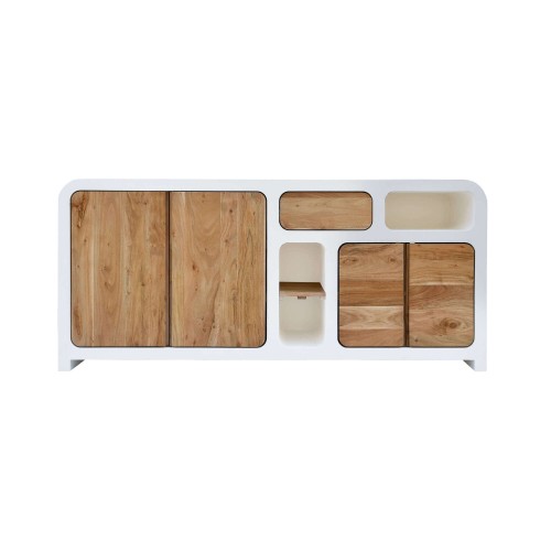 Lange dressoir voor de eetkamer in betonlook en massief acaciahout - Mineralis