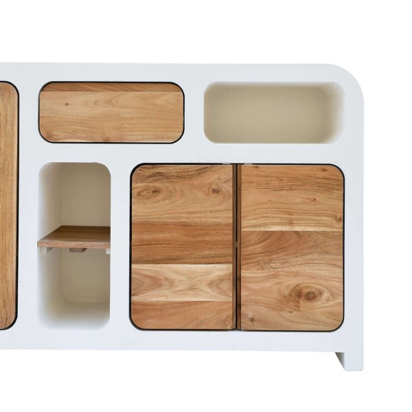 Lange dressoir voor de eetkamer in betonlook en massief acaciahout - Mineralis