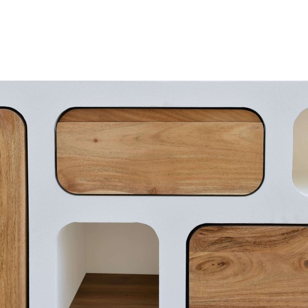 Lange dressoir voor de eetkamer in betonlook en massief acaciahout - Mineralis