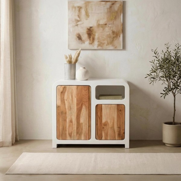 Dressoir voor de eetkamer in betonlook en massief acaciahout 90 cm - Mineralis