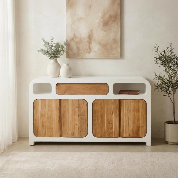 Dressoir voor de eetkamer in betonlook en massief acaciahout - Mineralis