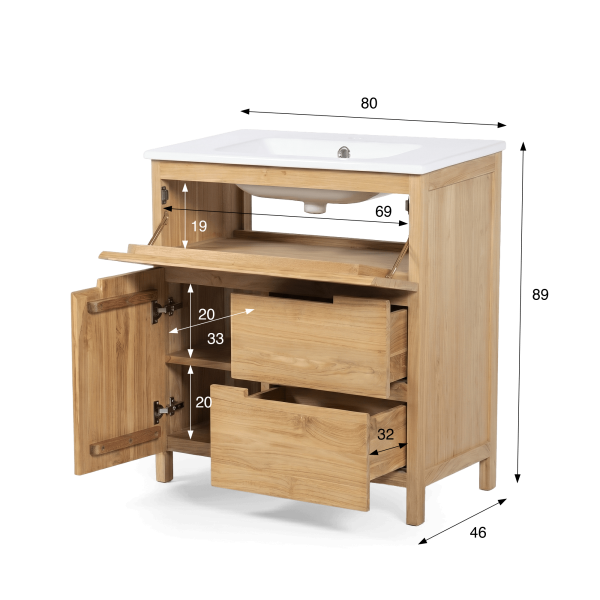 Badkamermeubel in massief teakhout 80 cm, matte afwerking - Olwen