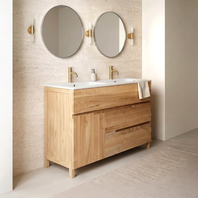 Badkamermeubel in massief teakhout 120 cm, matte afwerking - Olwen