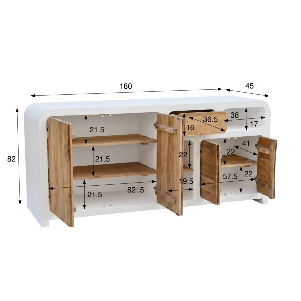 Lange dressoir voor de eetkamer in betonlook en massief acaciahout - Mineralis