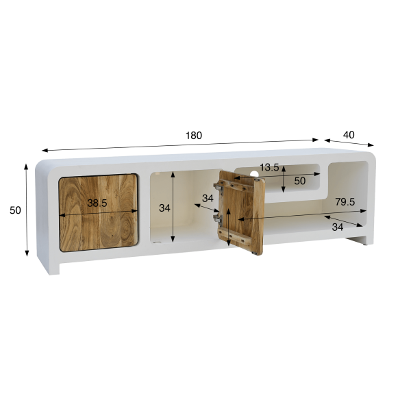 TV-meubel in betonlook en massief acaciahout 180 cm - Mineralis