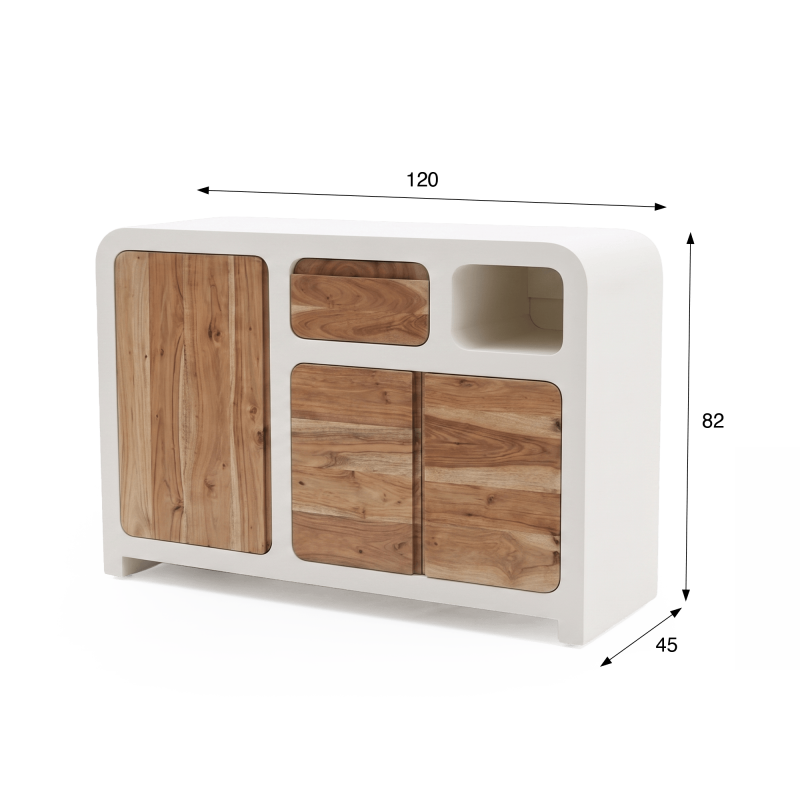 Dressoir voor de eetkamer in betonlook en massief acaciahout - Mineralis